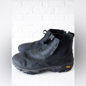 Merrell Vibram Slip On Hiking Boots Black Leather Men’s Size 12 Trail Waterproof